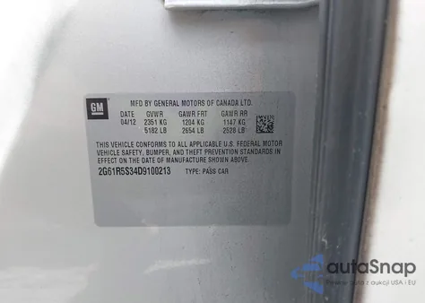 2013 Cadillac Xts Luxury z USA, uszkodzony, nr VIN 2G61R5S34D9100213